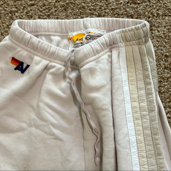 Aviator Nation White Track Joggers with Tan Side Stripes - Picture 5 of 5